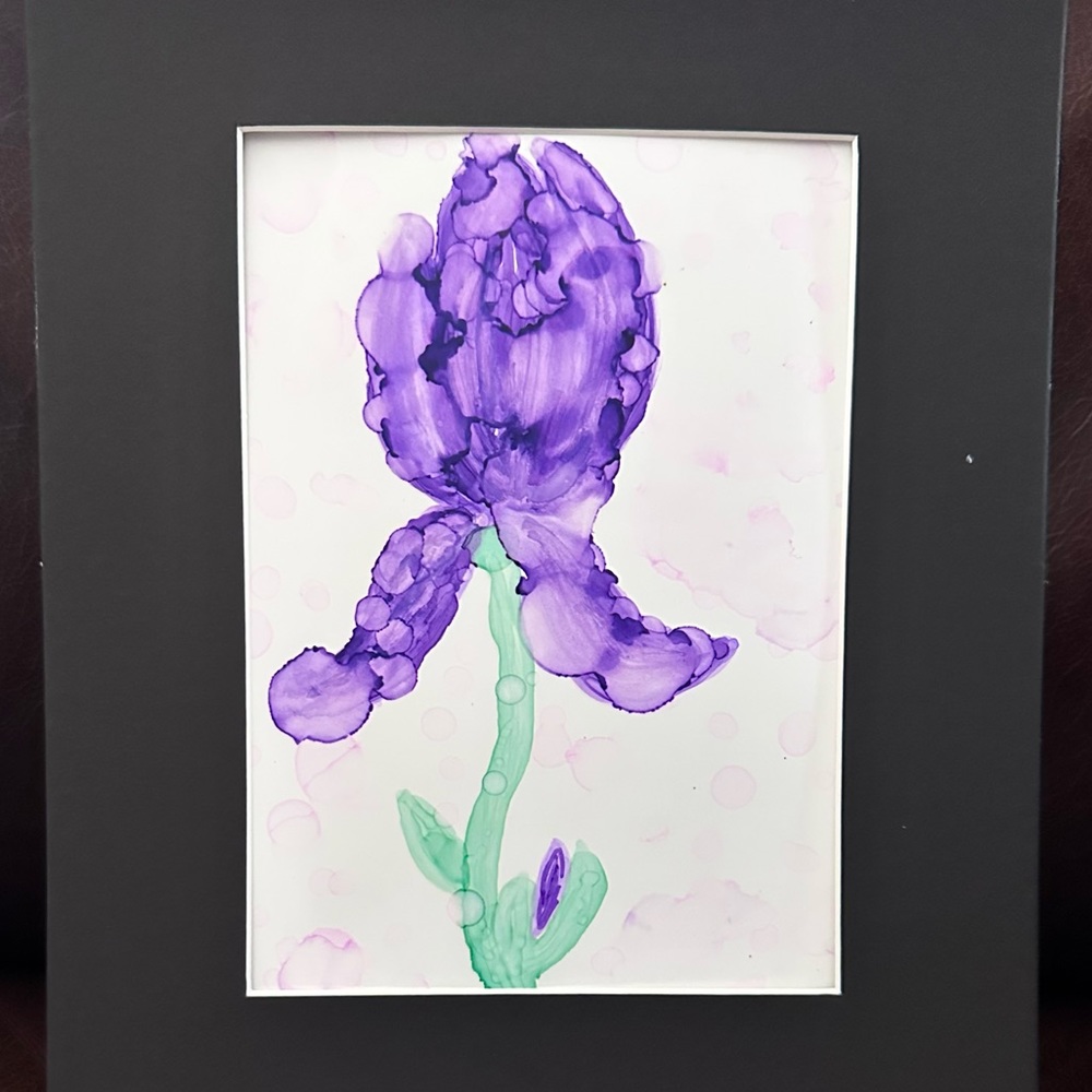 Hand crafted original abstract botanical purple floral iris wall decor painting